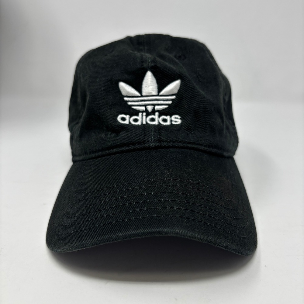 Adidas Originals Trefoil Black Cotton Adjustable Strapback Sporty Dad Hat Cap OS